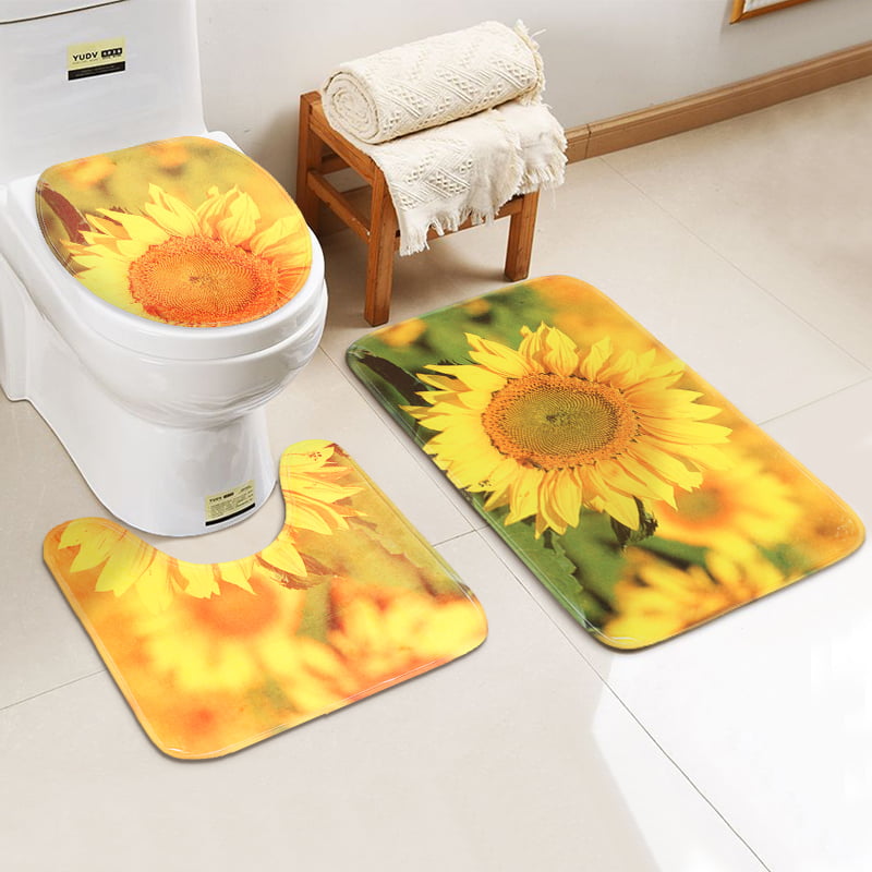 Bath Mat Set Carpet Floor Rugs Lid Toilet Cover Pad Non-Slip 3Pc 