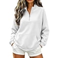 thumbnail image 6 of Women's Quarter Zip Pullover Sweatshirt, Long Sleeve Stand Collar Tops with Kangaroo Pocket, Loose Relaxed Casual White L, 6 of 9