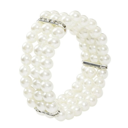 Unique Bargains Ladies Jewelry 3 Rows Imitation Pearls Bead Stretch Wrist Bracelet Bangle Grey White