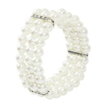 Unique Bargains Ladies Jewelry 3 Rows Imitation Pearls Bead Stretch Wrist Bracelet Bangle Grey White
