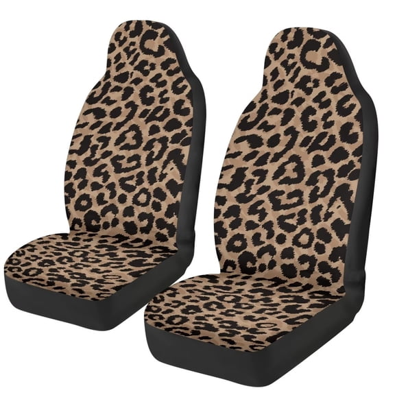 HUISEFOR Brown Leopard Print Car Seat Cover Elastic Polyester Soft Car Front Seat Covers Breathable Cars Accessories Comfortable Universal Fit for Most Sedan SUV