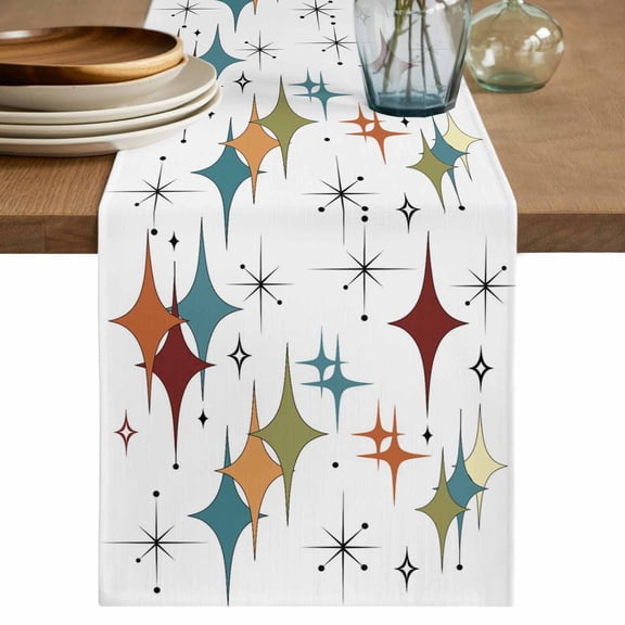 Table Runner 36 Inches Long for Kitchen Dining, Multi-Color Diamond Dresser Scarf Farmhouse, Dining Table Decorations for Wedding/Parties, Modern Geometric Middle Century White 13 x 36 In