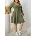 thumbnail image 3 of Sucegi Plus Size Long Sleeve Ribbed Dress - Tie Neck, Waist-Cinching, Vintage Fashion for Women, Winter New Arrivals., 3 of 7