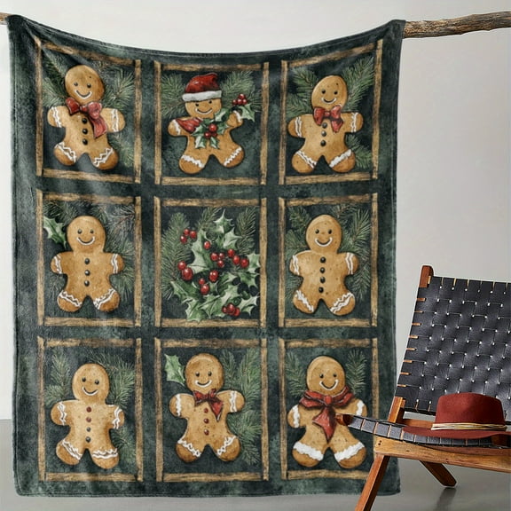 Seasonal Joy, Cozy Gingerbread for Man & Red Fruit Print Flannel Blanket - Soft, Warm Throw for Couch, Bed, Car, Office, Camping - Versatile All-Season Gift