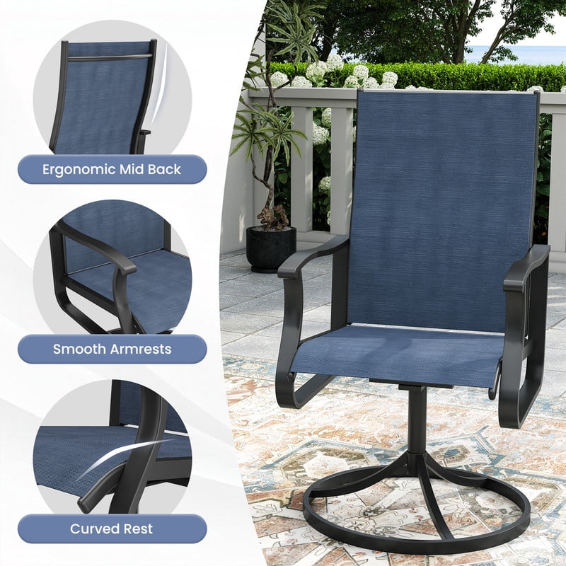 MRUAKA Patio Swivel Chairs Set of 2, Outdoor Dining Chairs Mid Back All Weather Breathable Textilene Outdoor Swivel Chairs with Metal Rocking Frame for Lawn Garden Backyard Deck, Blue