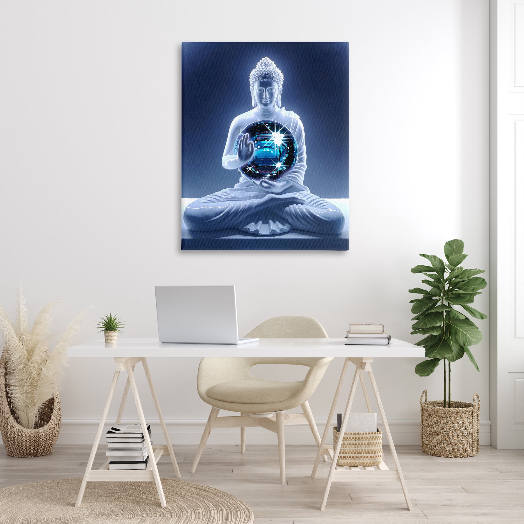 Stupell Industries Buddha with Disco Ball Novelty Painting Gallery Wrapped Canvas Art Print Wall Art, 36 x 48