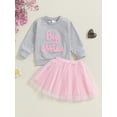 thumbnail image 2 of Suealasg 2Pcs Toddler Baby Girls Fall Outfit Long Sleeve Letter Print Sweatshirt Tulle Skirt Set 6M 1T 2T 3T 4T Little Girls Skirt Clothes, 2 of 8