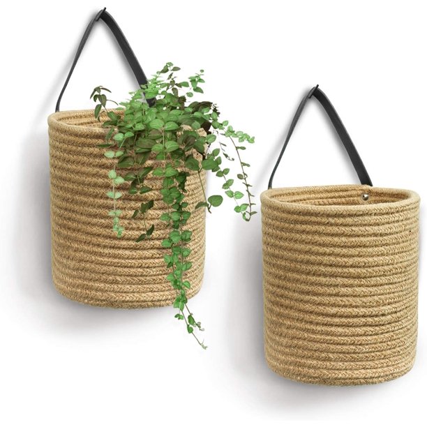 TINGOR 2pack Jute Hanging Basket 7.87" x 7" Small Woven Fern Hanging