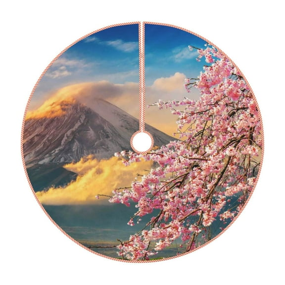 Sikiie Cherry Blossoms Nativity Christmas Tree Skirt, Jesus Christian Winter Holiday Tree Mat Decoration(30-48IN)