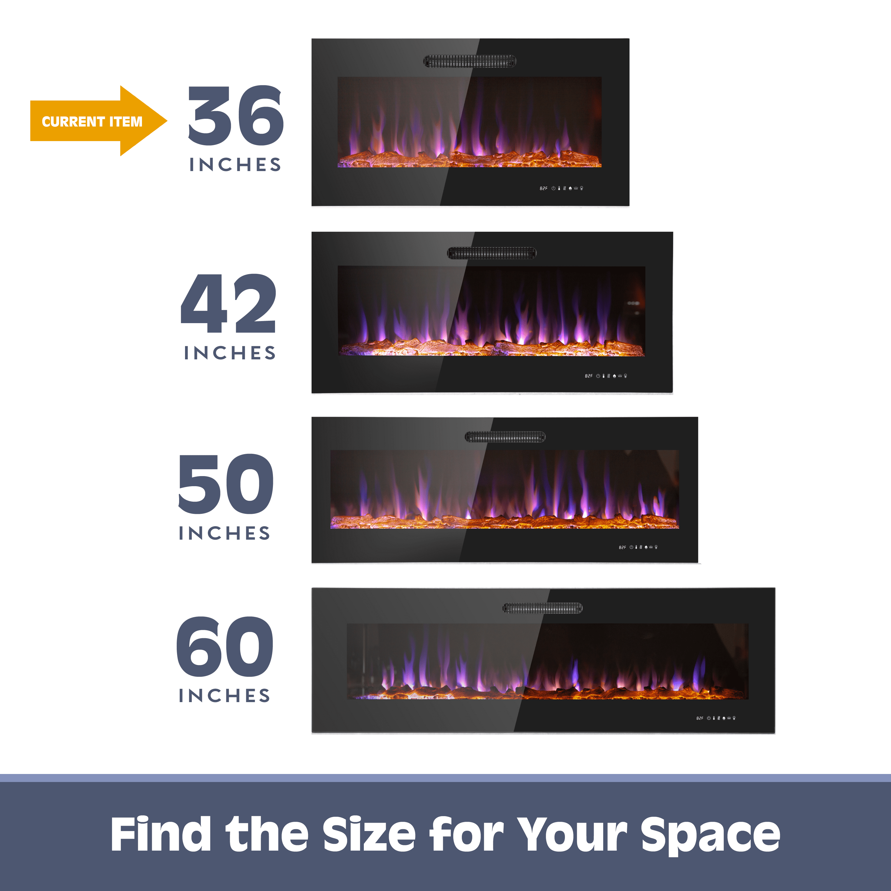 Prominence Home 36x19" Electric Remote Controlled LED Wall Mount Fireplace with Adjustable Heat and Brightness Settings