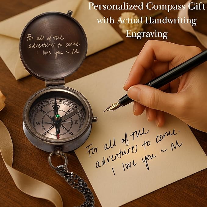 Custom Engraved Compass Gift for Men – Personalized Antique Brass Pocket Compass for Men, Son, Husband, Boyfriend, or Dad – Father’s Day, Birthday, Anniversary, Graduation, or Christmas Gift