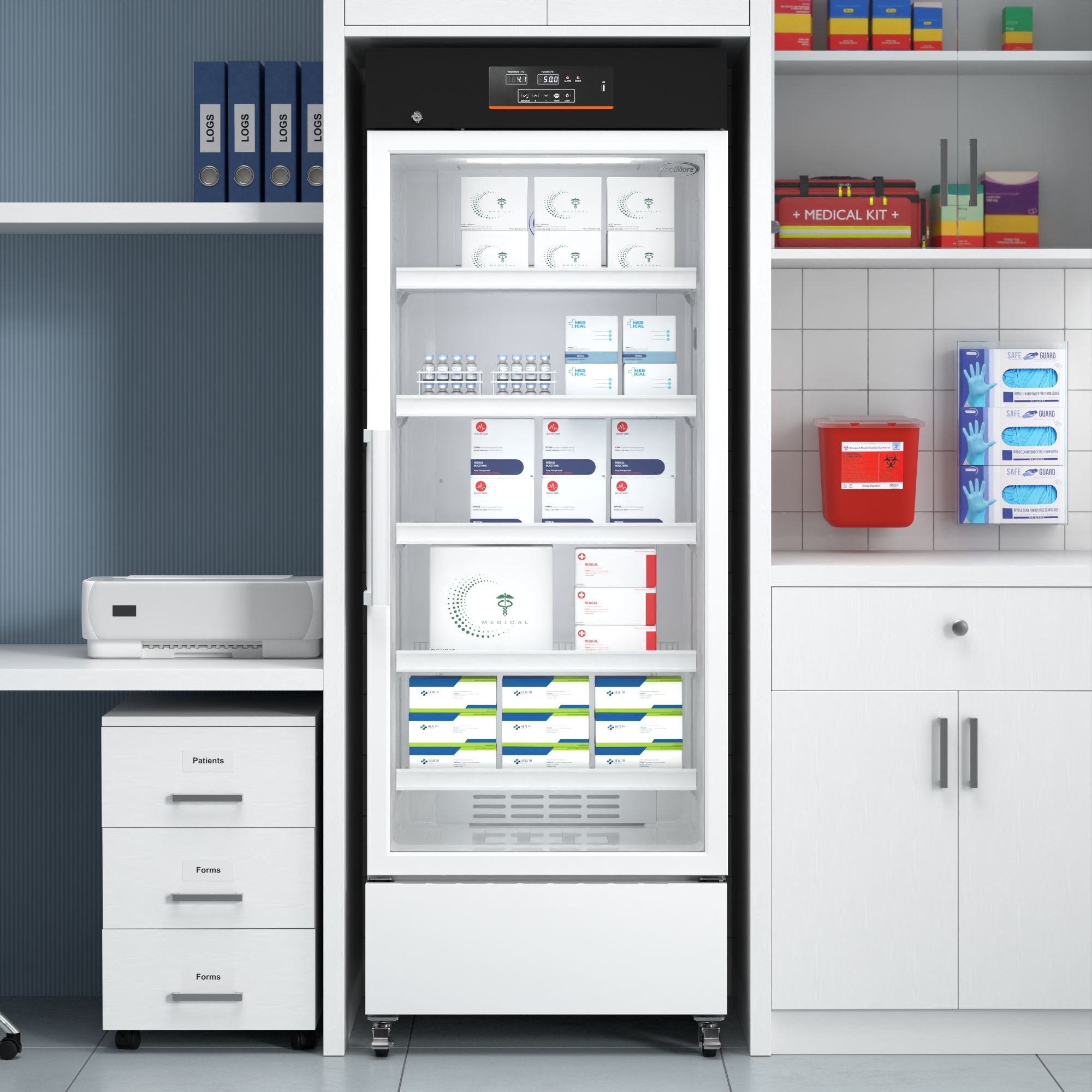 Commercial 15 cu. ft. Medical Pharmacy Refrigerator with Emergency Backup Battery and Alarm in White, UL Listed (KM-PHR-15C)