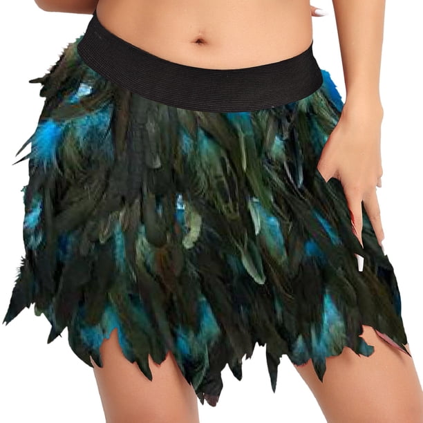 Gibobby faldas largas de mujer casuales Falda corta de medio cuerpo con plumas para mujer, ropa para el escenario europea y americana(Aqua, M)