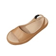 thumbnail image 3 of Crunowin Women's Peep Toe Sandals, Solid Color Slip On Style Flat Sole Summer Lightweight Comfortable Shoes Khaki 6.5, 3 of 10