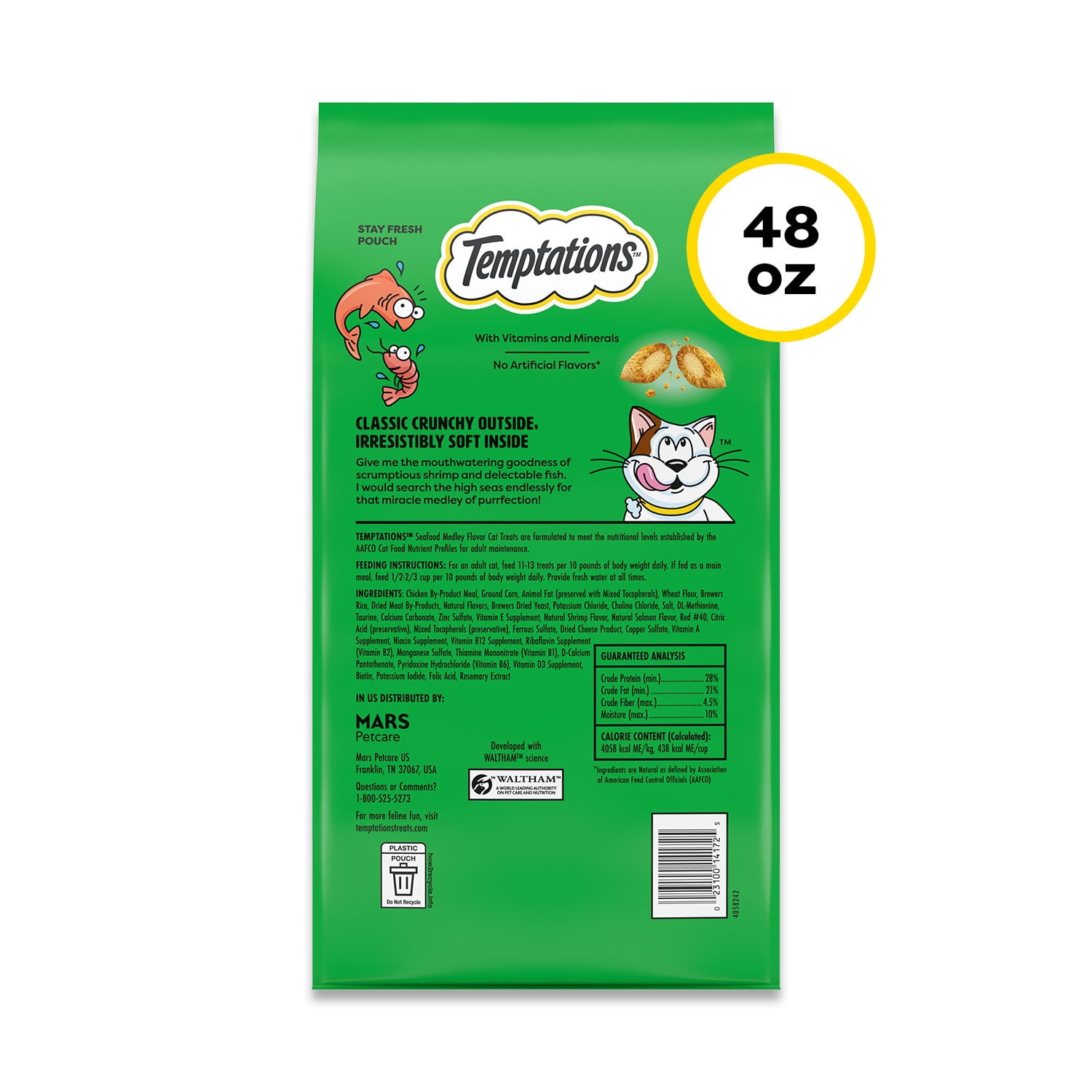 (2 pack) Temptations Classic Seafood Medley Flavor Crunchy And Soft Treats For Cats, 48 Oz Pouch