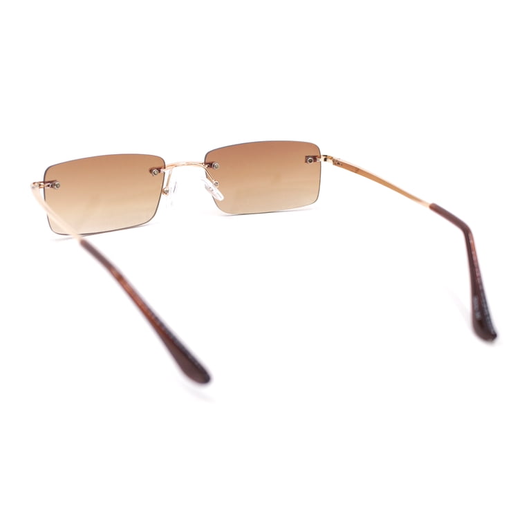 Rimless Narrow Rectangle Minimal Simple Dad Sunglasses Gold  display picture 1