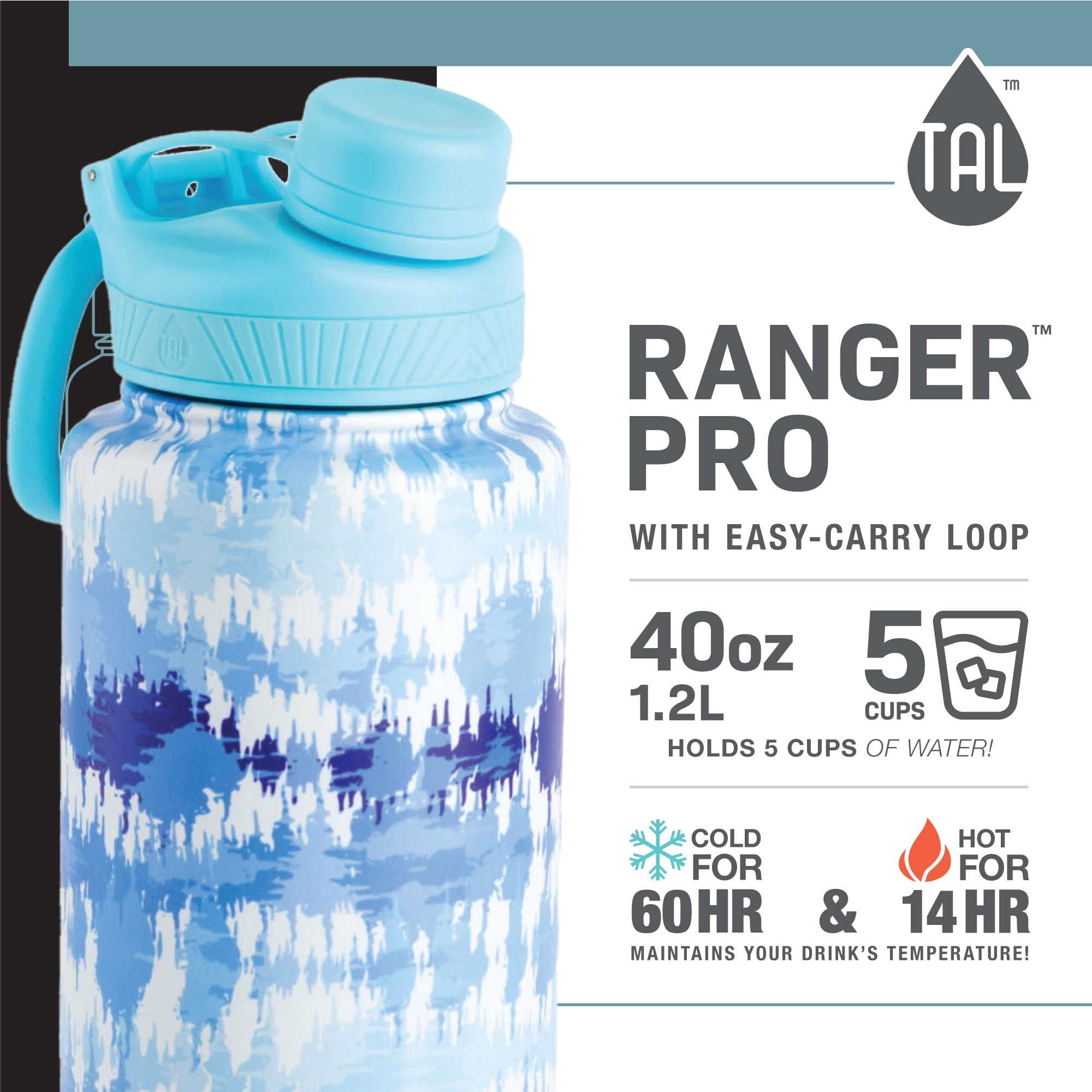 TAL Stainless Steel Water Bottle Bundle, 9 Piece Set, 40 fl oz, 24 fl oz,  18 fl oz