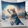 thumbnail image 4 of Hello Winter Siberian Husky Welcome Snowy Night Watercolor Vintage Quilt Blanket Husky Dog Lover Gifts Cozy Comforter Throw Blanket - 01011, 4 of 5