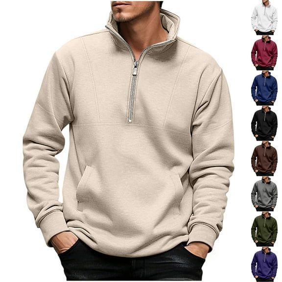 Men's Quarter Zip Up Pullover Tops Long Sleeve Fleece Sweatshirt Casual Loose Lightweight Henley Sweater Fall Outifts