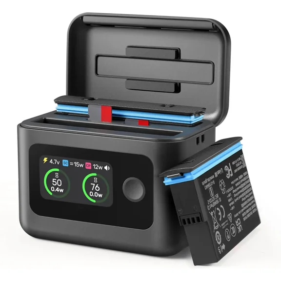 Battery Charger for Insta360 X5, Smart Fast Charge Case for Insta 360 X5 Accessories with Dual-Channel Quick Charge, LED Screen, and USB-C Bidirectional Power Delivery, 2-Battery Charging Hub