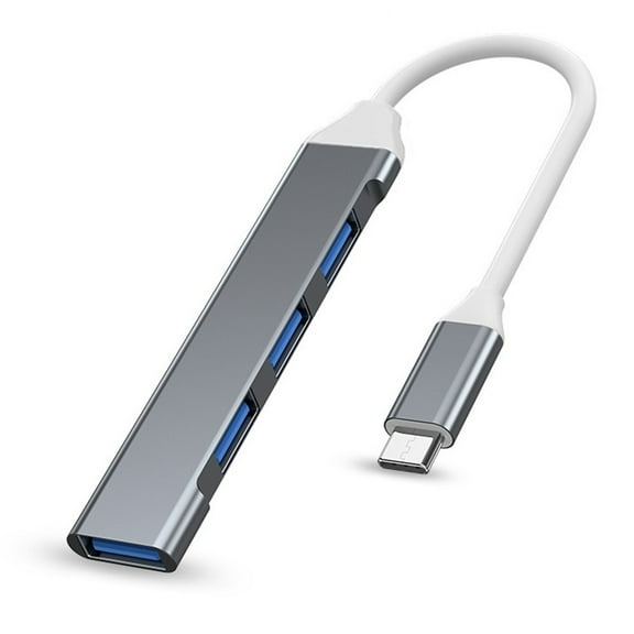USB-C Splitter Hub for Mac/Laptop/Windows 4-Port 3.0 Fast Silver Gray Metal Mini