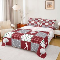 Feelyou Wst Golf Sleep Twin Sheet Sets for Kids, Red Grey Buffalo Twin Fitted Sheet, Modenr Sport Lover Flat Sheet, Ultra Soft Bedroom Decor, 3-Piece