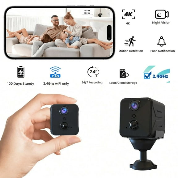 2025 Upgraded Hidden Spy Camera,4K HD Mini Cam For Home With Night Vision,100 Days Long Battery Life, Motion Detection,Remote Viewing,Wireless Camera For Pet/Baby/Nanny Surveillance