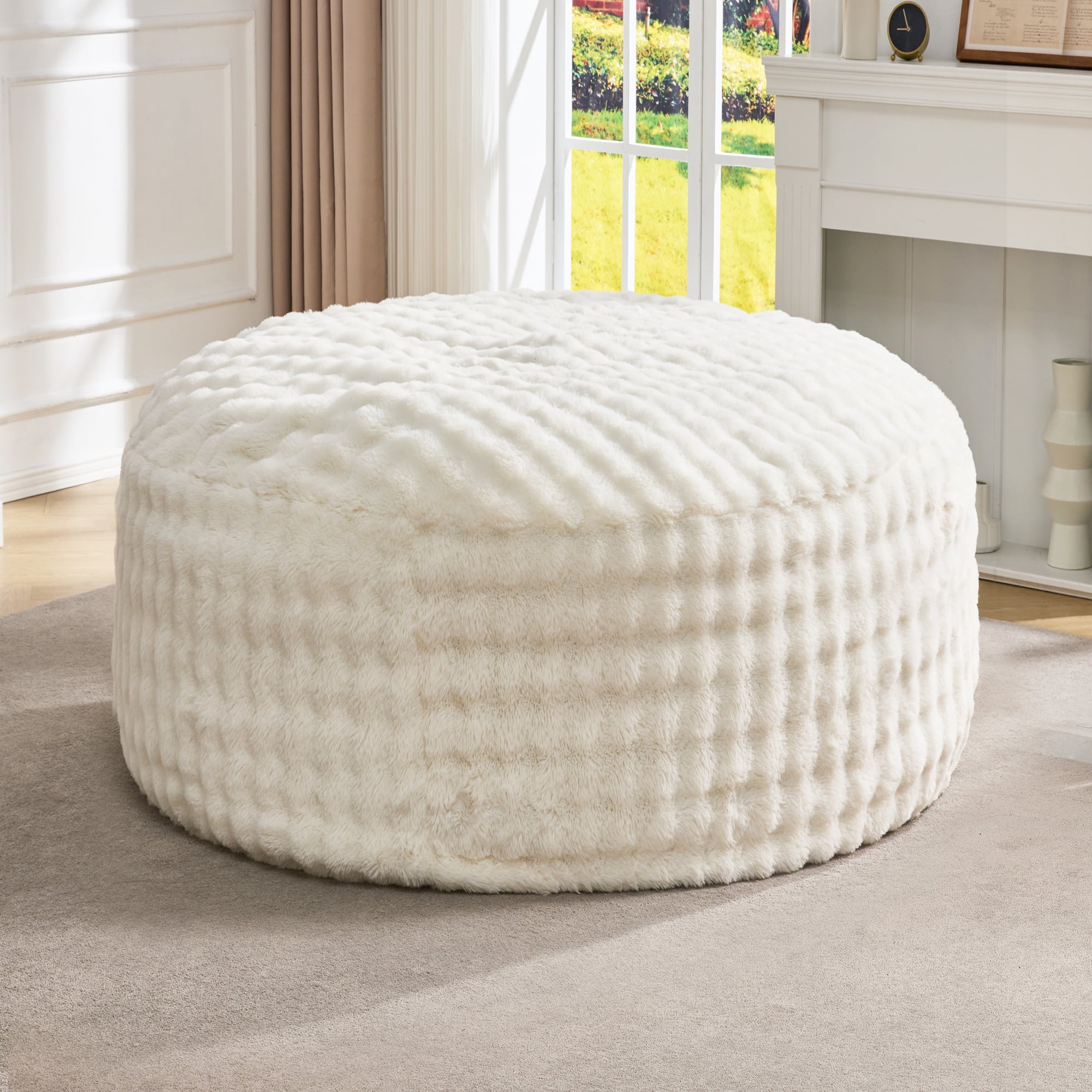 Hobestluk Bean Bag Chairs Beanbag Chair with Filler Adult Bean Bags with Fluffy & Machine Washable Cover, Giant Bean Bag Chairs for Adults (White, 3FT-36" x 36" x 22")