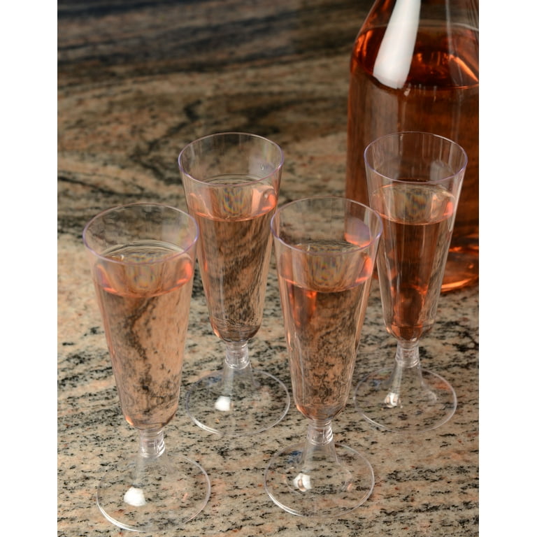 (5 PACK) EcoQuality Translucent Plastic Pink Wine Glasses with Gold Rim -  12 oz Wine Cups with Stem, Disposable Shatterproof Wine Goblets, Reusable