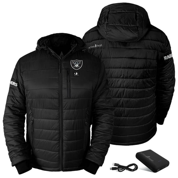Men's ActionHeat Black Las Vegas Raiders 5V Battery Heated Insulated Puffer Full-Zip Hoodie Jacket