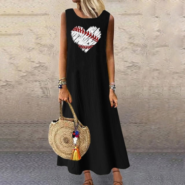 FcBaudy Robe Sans Manches Col Rond, Robes d'Été pour Femmes, Robes Mode Femmes Robes d'Été Décontractées Col Rond Sans Manches avec Poches Robe Longue de Plage pour Vacances
