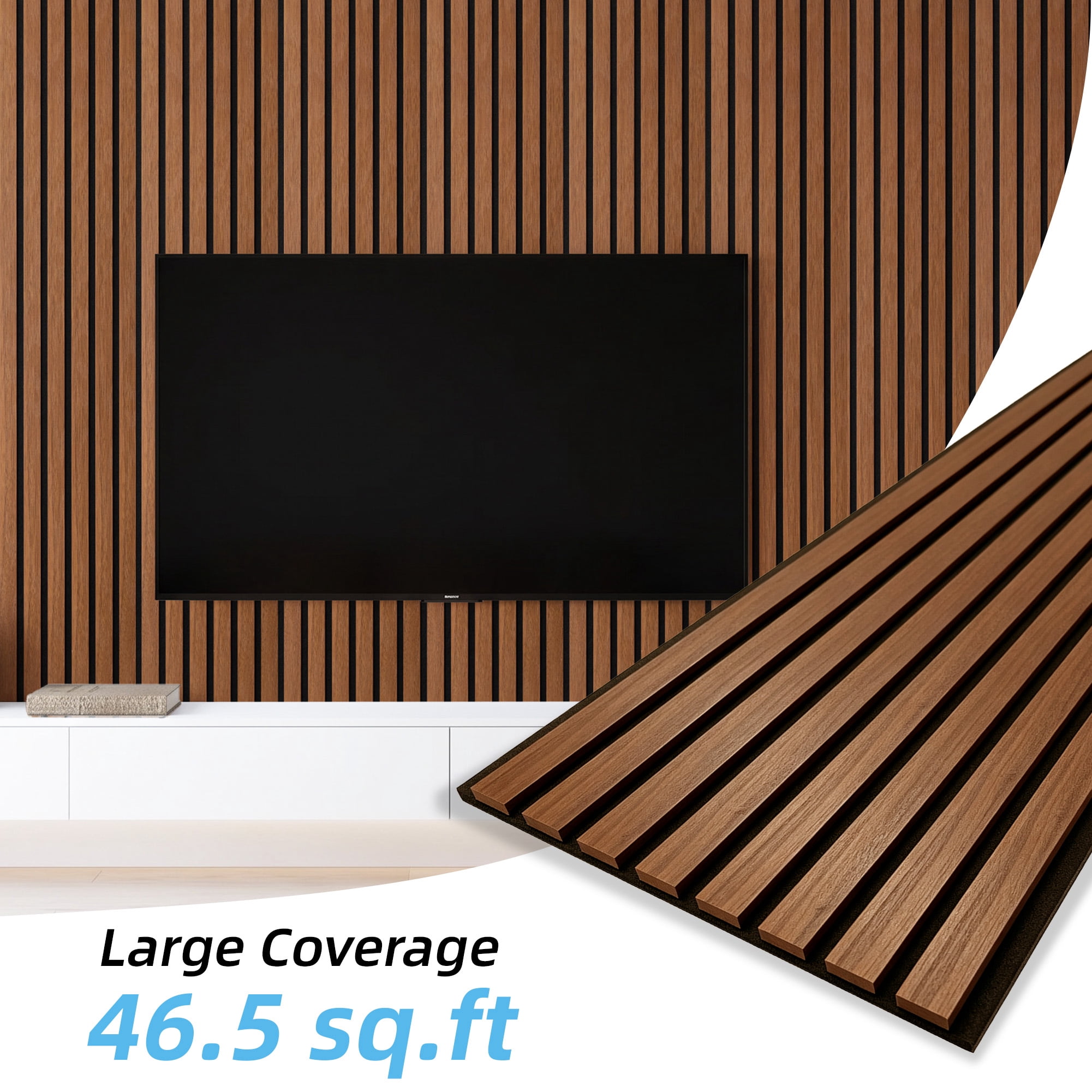 Yeslife 6-Pack Wood Slat Wall Panels, 11.81 x 92.91 in., Walnut MDF Acoustic Wall Panels, Modern Fluted Wooden Accent Wall Paneling for Living Room, Bedroom & Office, Covers 45.72 Sq. Ft.
