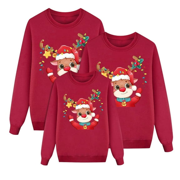 Gyexs Family Christmas Shirts - Family Christmas Shirts Matching Sets, Cartoon Print Trendy O-Neck Xmas Shirts Breathable Winter Clothes (Kid, Red, 2-3 Years)