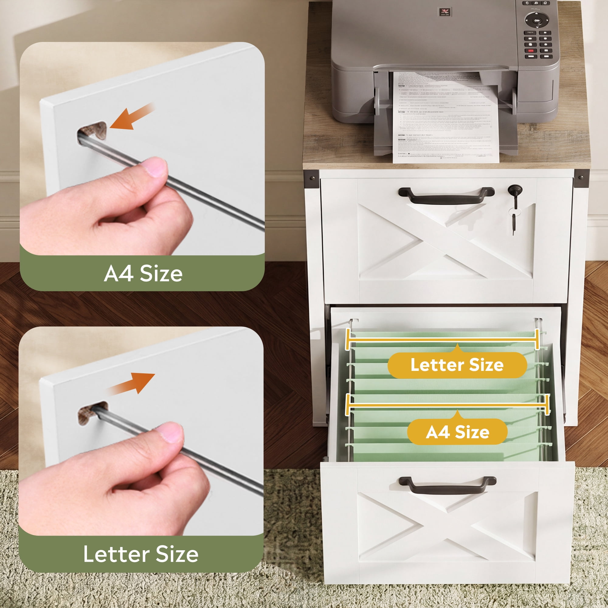 GALAXHERO 2 Drawer File Cabinet with Lock and Key, Wood Filing Cabinet for Home Office, File Cabinet Organizer, FSC-Certified Office Storage Cabinet, White