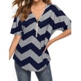 thumbnail image 3 of Hibeli Women Stripes Print Zip Up V Neck Short Batwing Sleeves Summer Tunic Top, 3 of 6