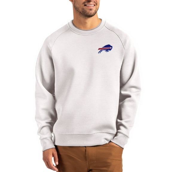 Men's Cutter & Buck Gray Buffalo Bills Primary Logo Roam Recycled Raglan Pullover Sweatshirt