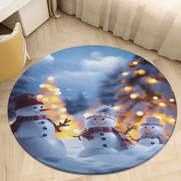 Winter Snowman Christmas Tree Round Area Rugs for Bedroom Living Room, 4FT Soft Indoor Circle Carpets, Carpet Home Decor Floor Mat