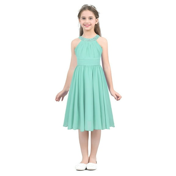 CHICTRY Little Girls Chiffon Flower Girl Dress Rhinestones Birthday Party Dress,Sizes 4-16 Mint Green 16