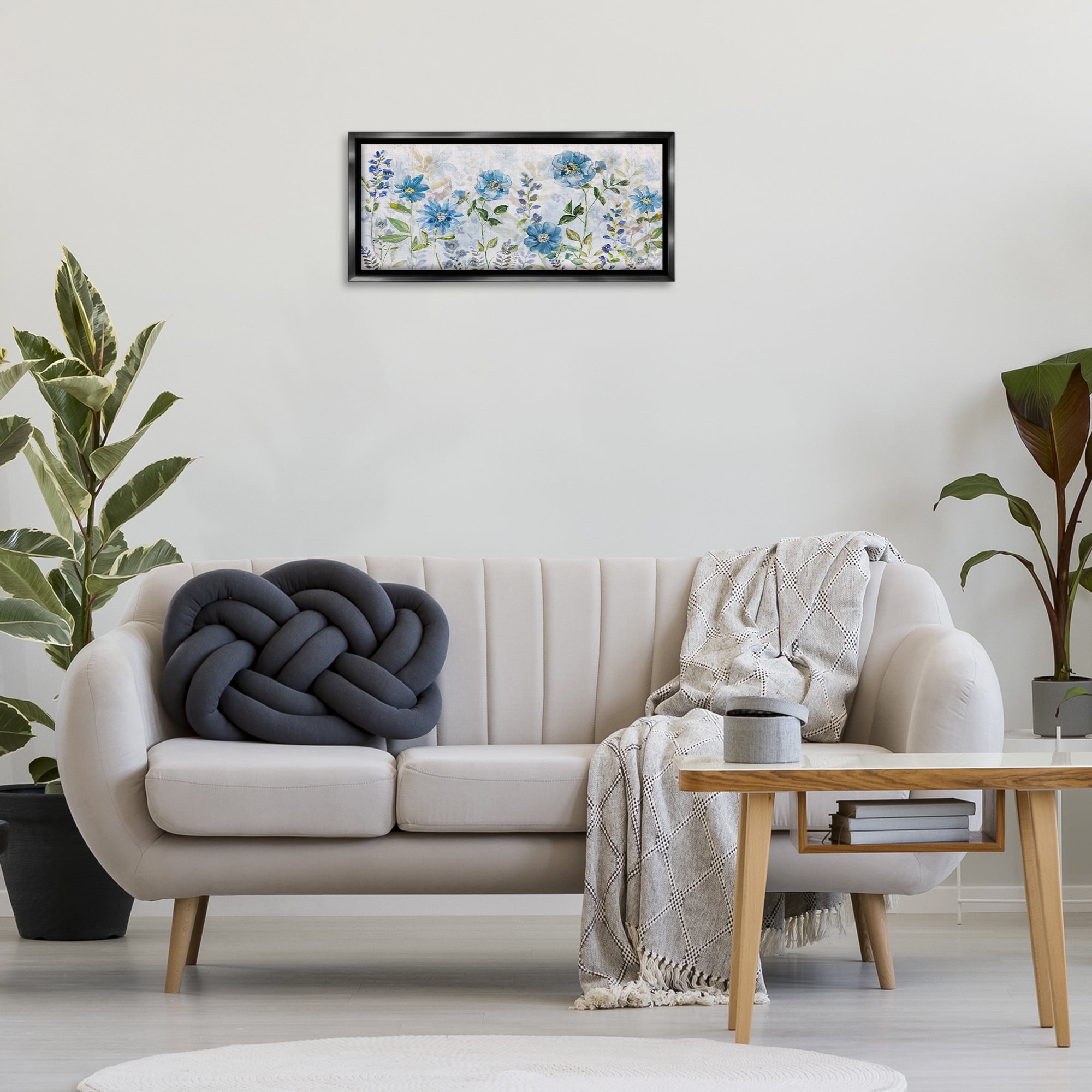 Stupell Industries Wild Blue Poppies Botanical & Floral Painting Black Floater Framed Art Print Wall Art, 25 x 11