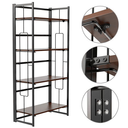 4-Tiers Folding Bookcase Mental Bookshelf Display Shelf Organizer Black