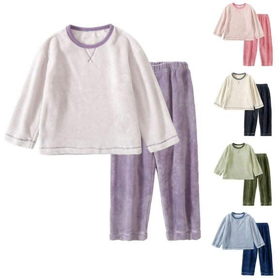 AINIYSKids Pajamas Set Fleece Long Sleeve Crewneck Casual Warm Fall Winter wear Set Comfy Sleepwear Beige 3-4 Years