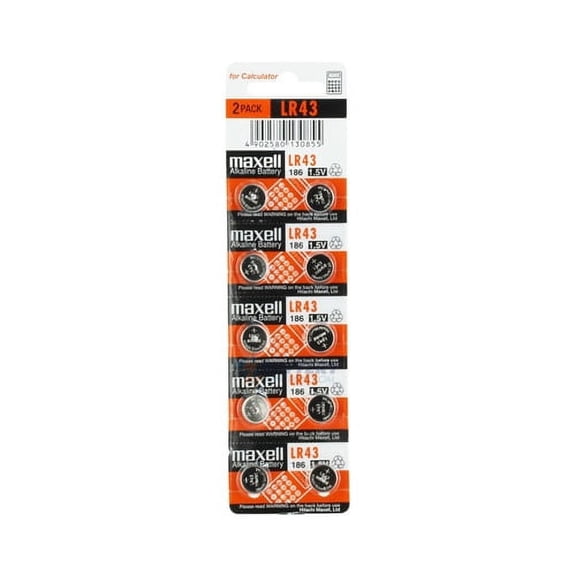 50-Pack LR43 / 186 Maxell Alkaline Button Batteries