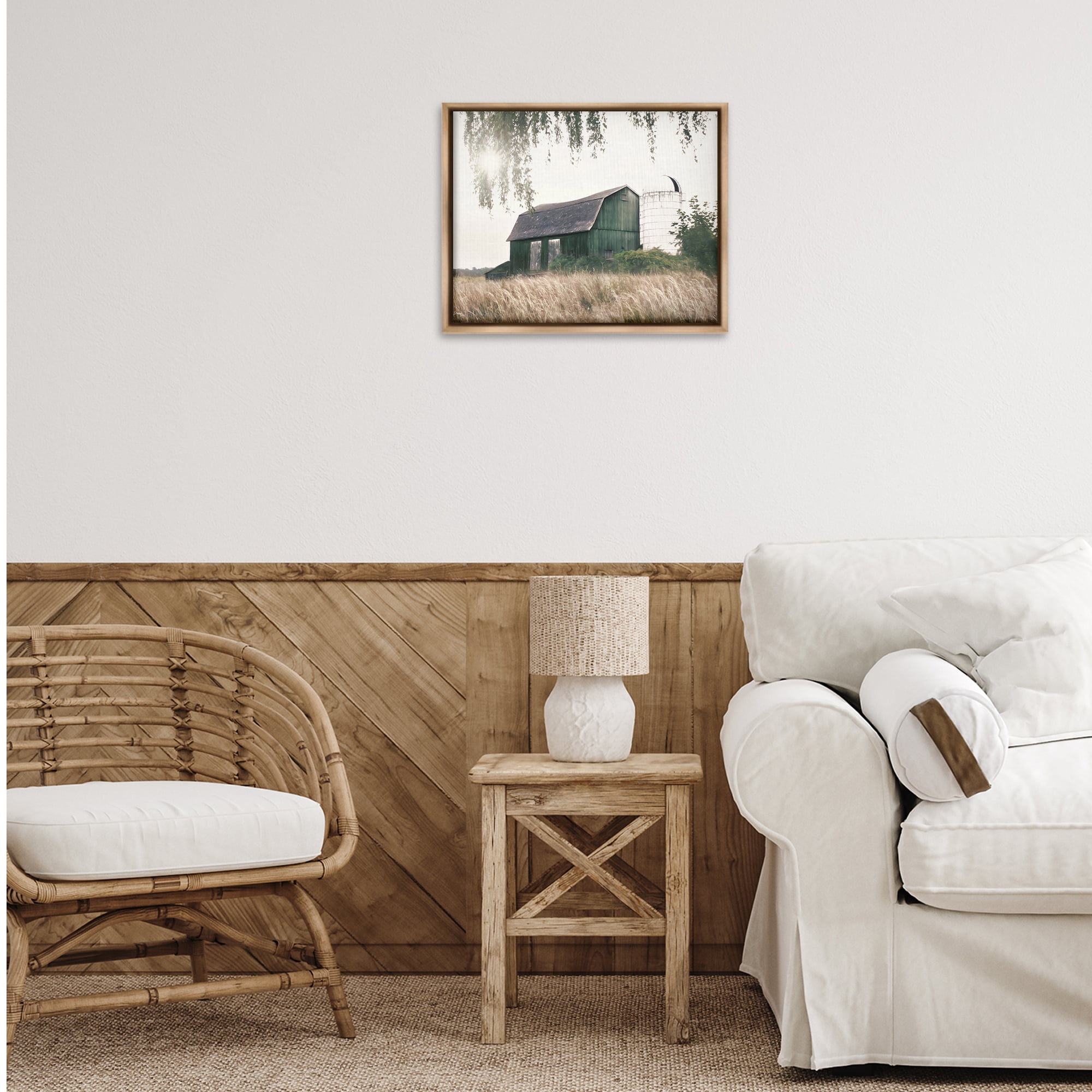 Stupell Industries Green Rustic Barn Landscape Photography Brown Floater Framed Canvas Art Print Wall Art, 21 x 17