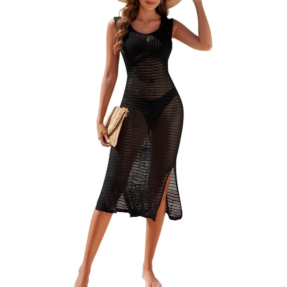 Womens Crochet Beach Cover Ups Swimsuit Bathing Suit Coverup Sleeveless Long Dress