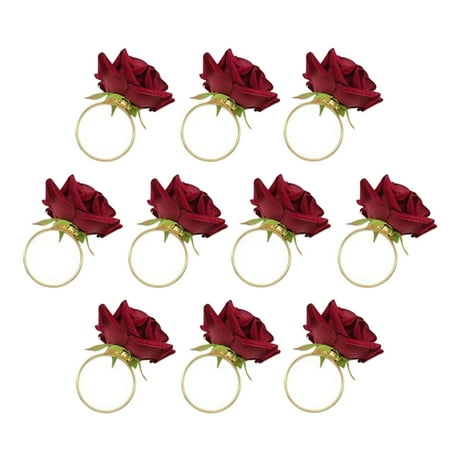 

10Pcs Red Rose Shape Buckle Napkin Ring Table Decor Napkin Holder