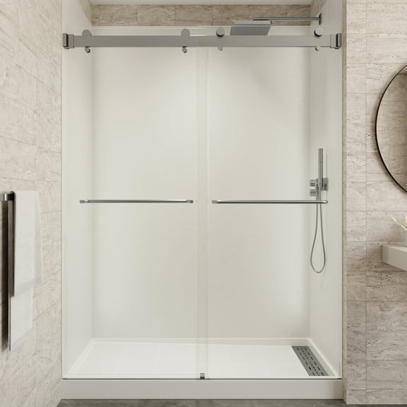 Seawin 56-60 in. W x 76 in. H Verona Air Sliding Bypass Frameless Shower Door 5/16 in. (8 mm) Thick Clear Tempered Glass with NanoShield Glass Coating (Brushed Nickel)