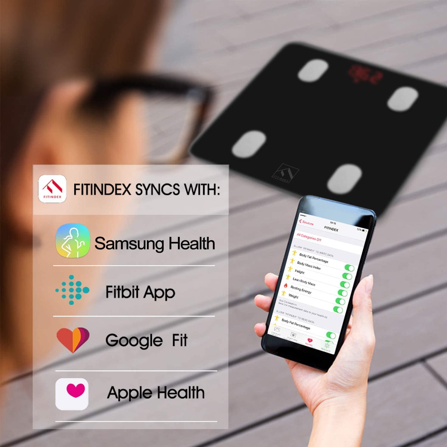  FITINDEX Smart Bluetooth Body Fat Scale with Upgraded