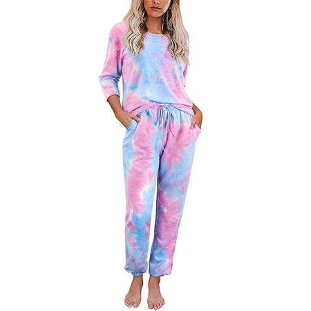 

Long Sleeve Tops for Women Women s Casual Long Sleeve Two Pieces Printed Split Pajamas Home Suit Womens Long Sleeve Tops Shirts for Women White Blouse for Women New Arrival Pink 2XL