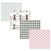 Luvable Friends Hudson Baby Flannel Receiving Blankets 4pk, Barn Pals Pink