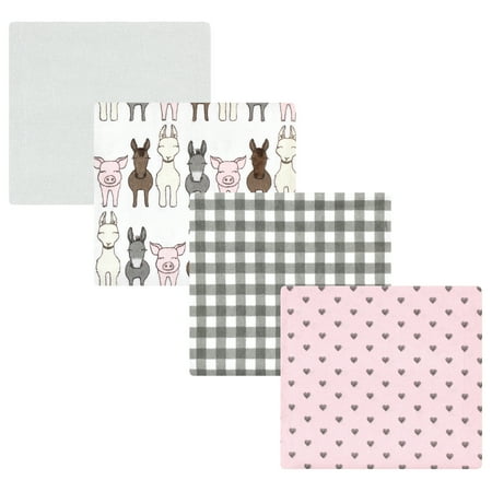 Luvable Friends Hudson Baby Flannel Receiving Blankets 4pk, Barn Pals Pink